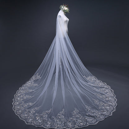 Europa, Lovely Lace Trimmed Cathedral Train Bridal Veil