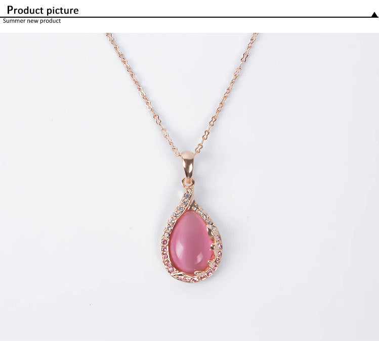 Pink Alloy, Necklace and Earrings Two Piece Set, Ladies Crystal Jewelry Set