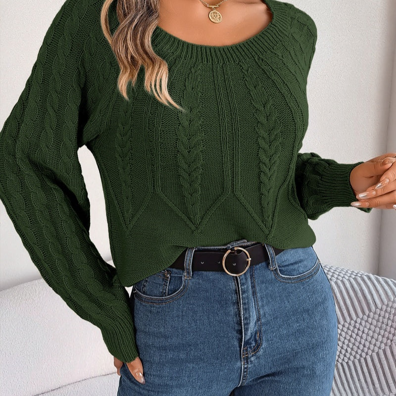 SLB Cordova, Leisure Solid Color Twist Pattern Long Sleeve Pullover Sweaters