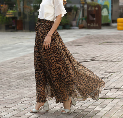 Dalliance, Leopard Print Feminine Chiffon Long Skirt