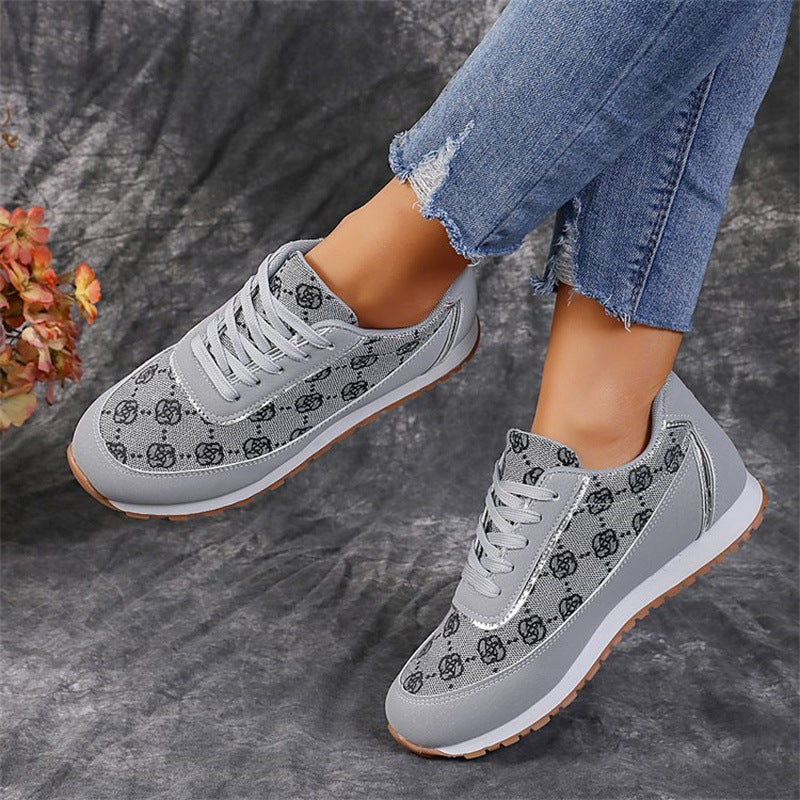 Fashion Designs, Casual Lightweight Printed Lace-up Sneakers, Breathable Fashion Walking Shoes for Women