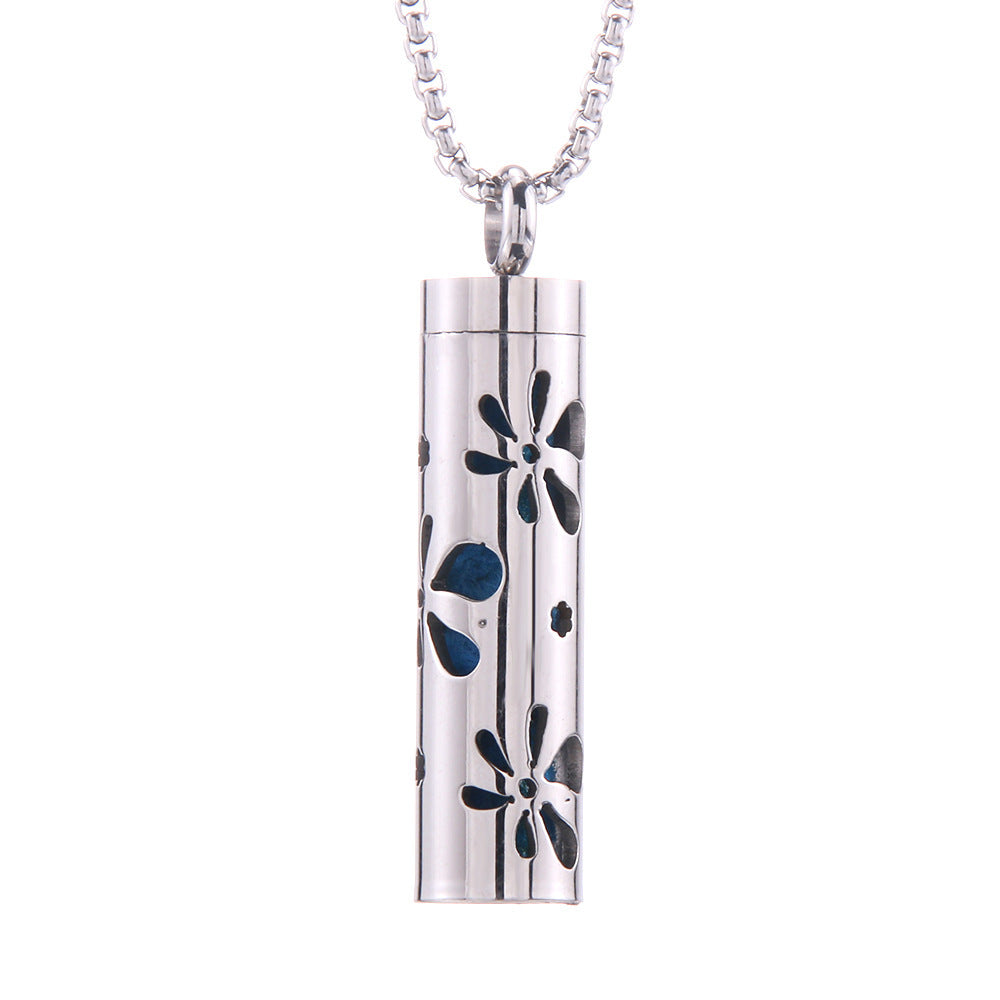 Love Aroma, Aromatherapy Essential Oil Perfume/Cologne Pendant, Stainless Steel Cylinder Necklace