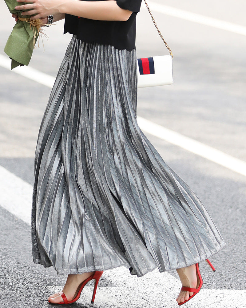 Chances Are, New Long Pleated Shimmer Skirt for Women