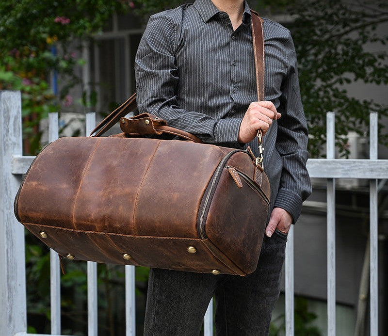 Vintage Leather, Travel Bag Multifunctional Leather Duffle Bag