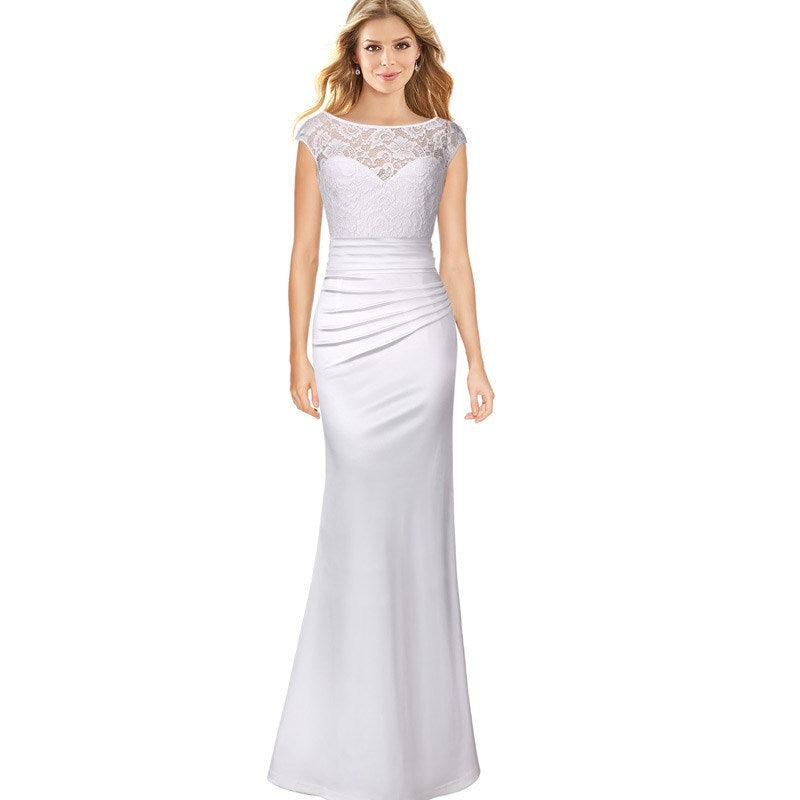 LIVELY, Lace Bodice with Side Ruching Long Wedding Party Dress, Bridesmaid Gown