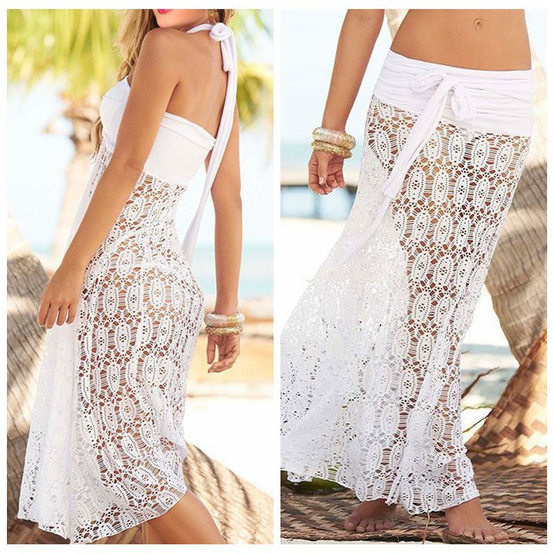 Summer Breeze, Lace Beach 2 Way Cover Up, Skirt or Tube Top Halter Style Beach Bikini Cover Up