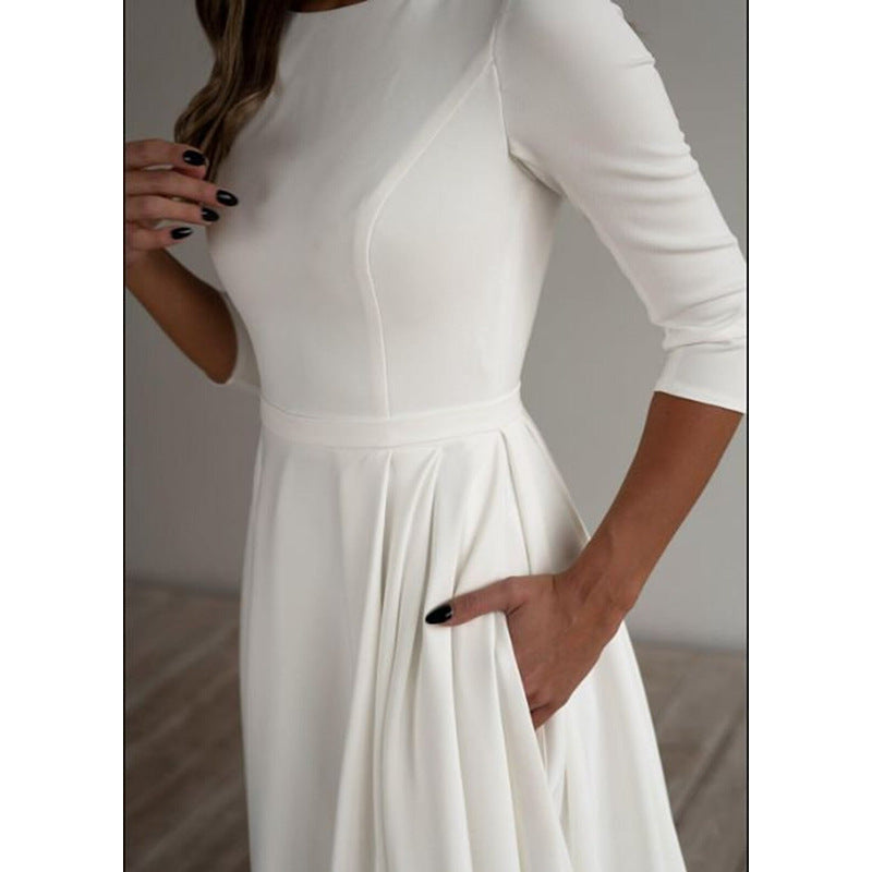 The Minimalist, Lovely Long Three Quarter Sleeve Wedding / Evening Dress with Pockets