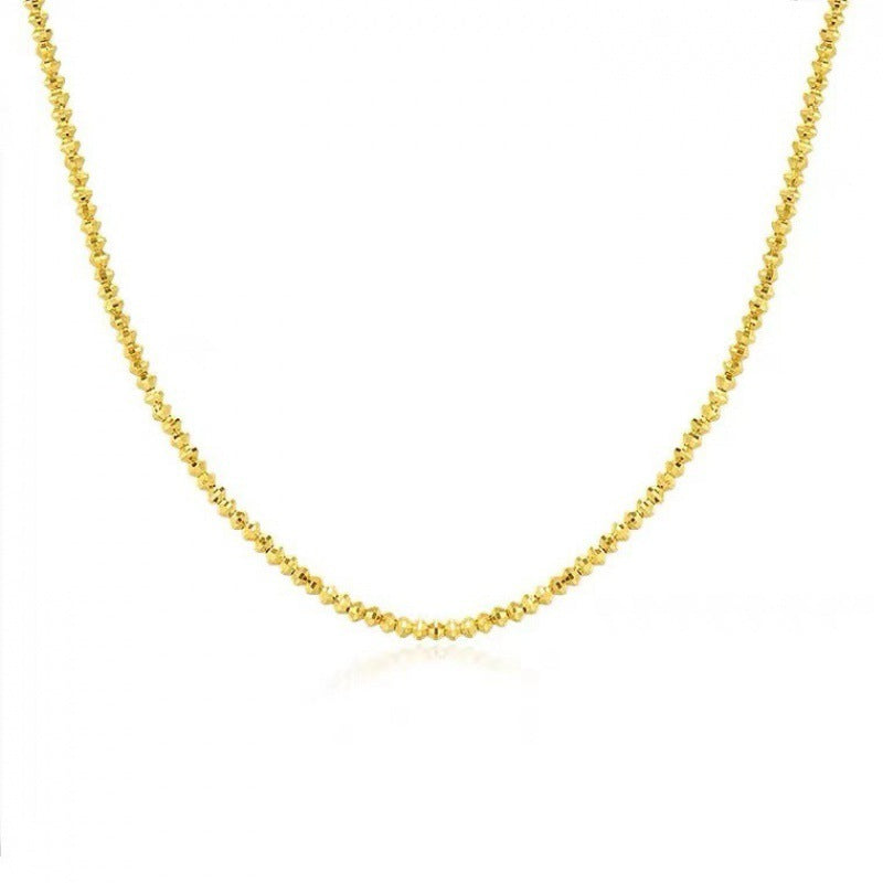 18K Gold Necklace, Bungee Laser Bead Wave Bead Chain