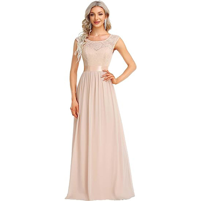 Palisade, Fashionable Traditional Round Neck Lace Bodice Bridesmaid Formal Gown (Plus Sizes)