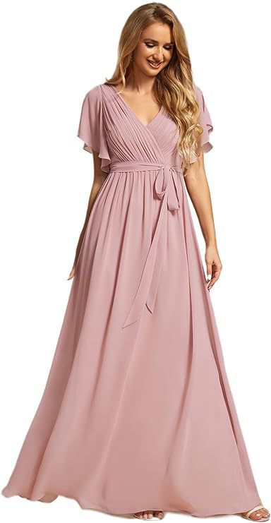 Rarity, Beautiful Chiffon Wrap Bodice Bridesmaid Dress in Multiple Colors and Sizes