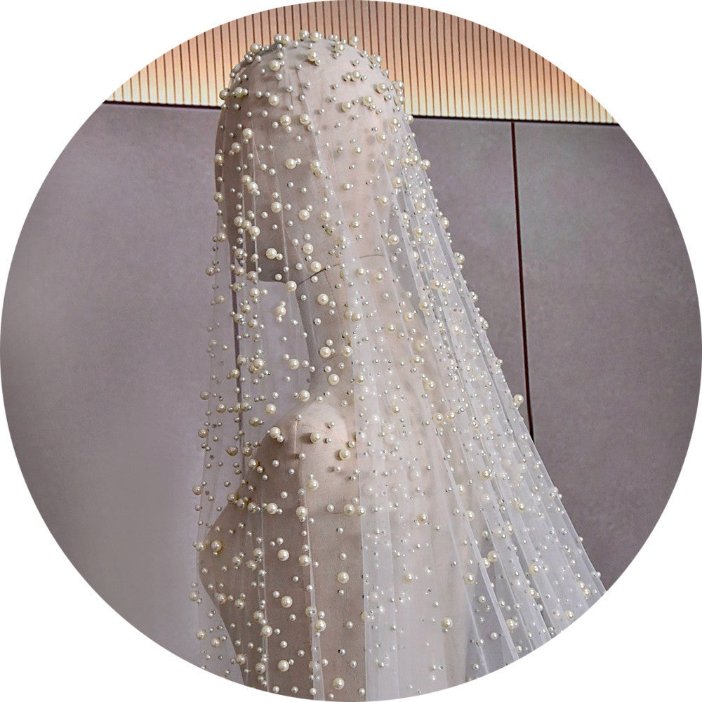 Ornate Luxury, Heavy Pearl Beaded  Bridal Veil fit for a Queen