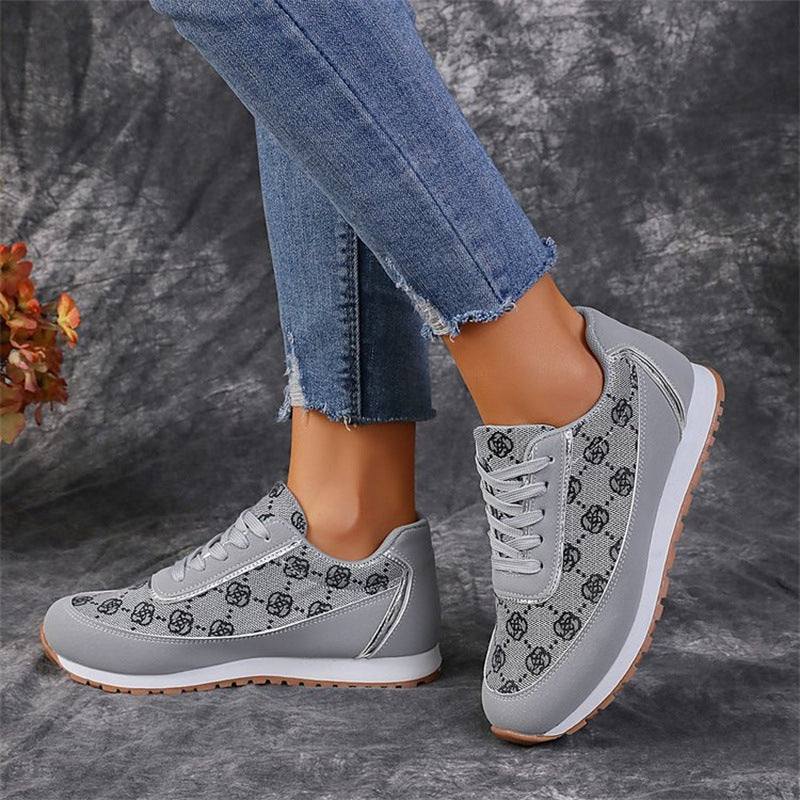 Fashion Designs, Casual Lightweight Printed Lace-up Sneakers, Breathable Fashion Walking Shoes for Women