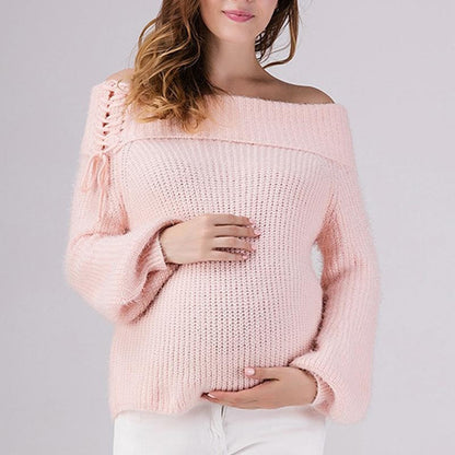 Sweater Creations, Off the Shoulder Lace-Up Maternity Sweater