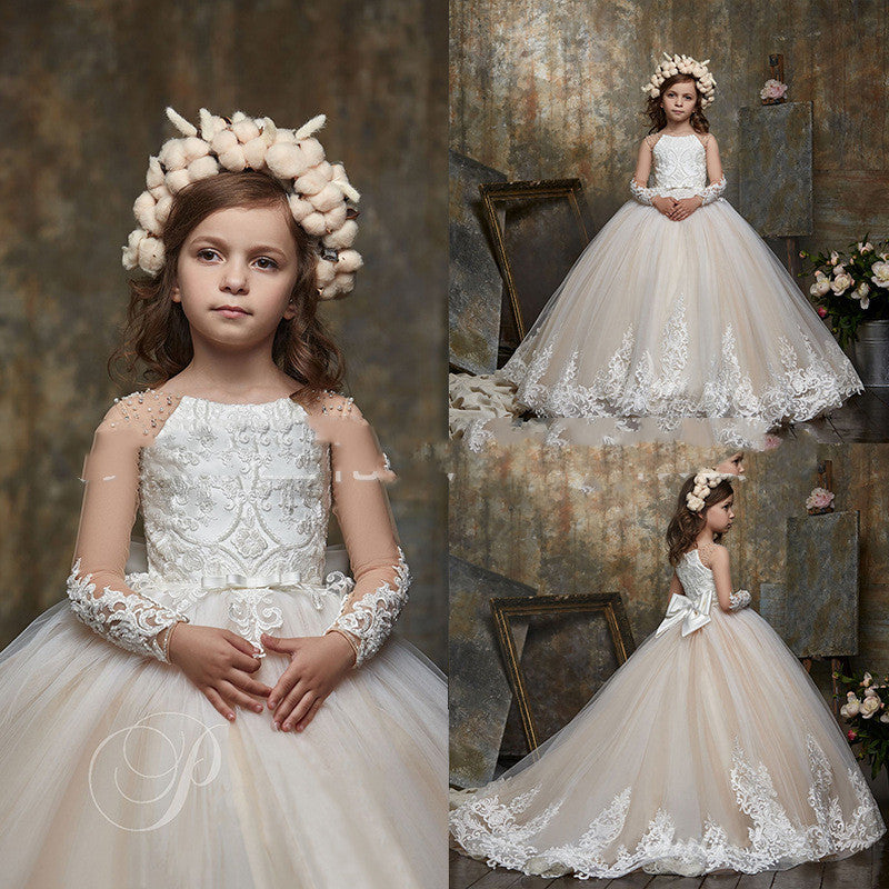 Lotus, Girls Wedding Tulle Tutu Gown, Flower Girl Evening Dress