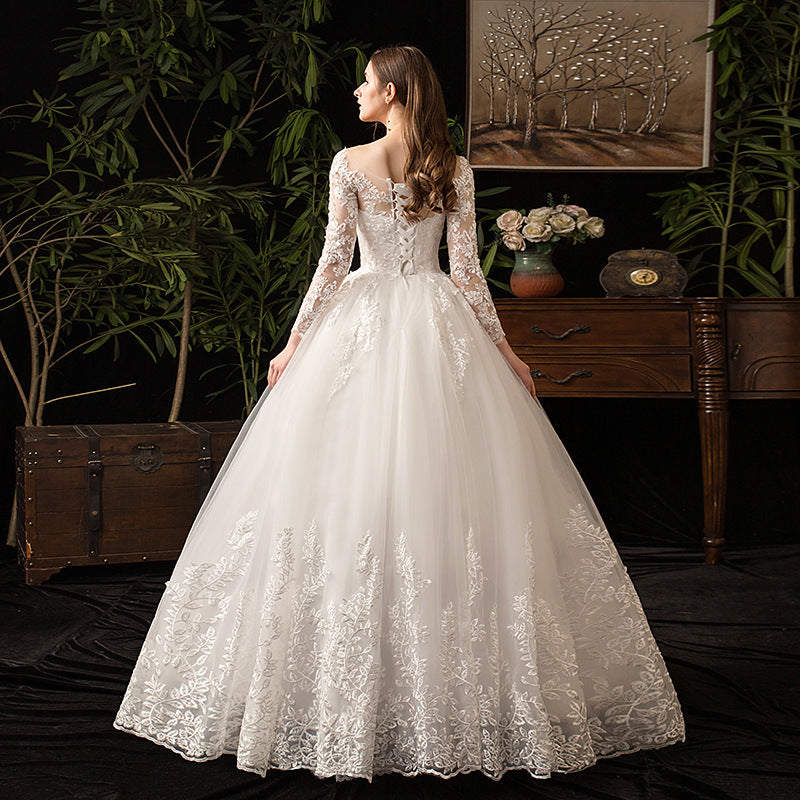 Primary,  Long Sleeve French Style Lace Bridal Gown