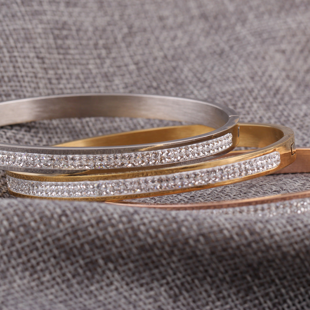 Voltaire ll, Stainless Steel Bangle Bracelet with Diamond Inset