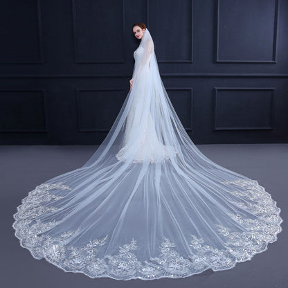 Europa, Lovely Lace Trimmed Cathedral Train Bridal Veil