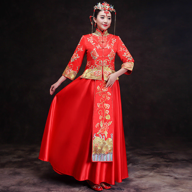 Mie Mie, Chinese Wedding dress Red Long Cheongsam