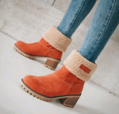 Crush, Mid-Tube Thick Heel Suede Snow Boots