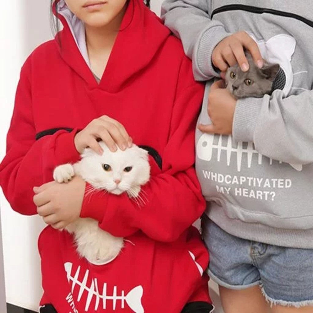 Fun Wear, Women Hoodie Sweatshirt With Cat Pet Pocket Design, Long Sleeve Sweater