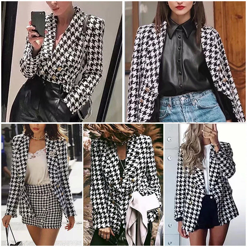 Houndstooth, Autumn Retro Thick Plaid Versatile Jacket