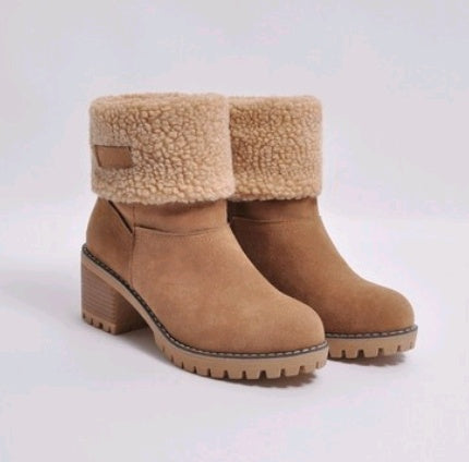 Crush, Mid-Tube Thick Heel Suede Snow Boots