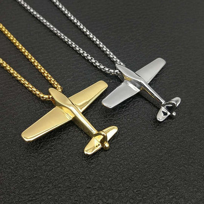 Jewelry Titanium Steel Gold Plated Airplane Shape Pendant Necklace