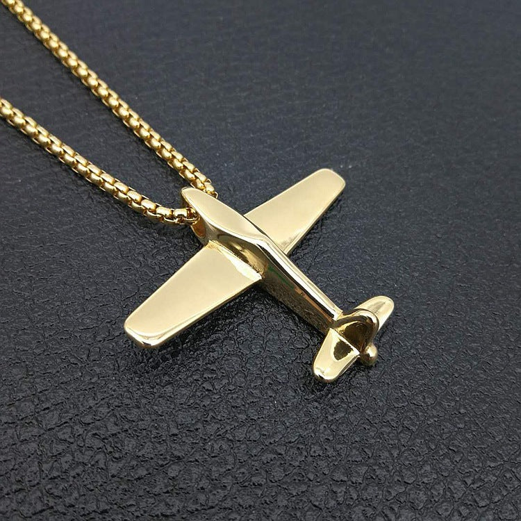 Jewelry Titanium Steel Gold Plated Airplane Shape Pendant Necklace