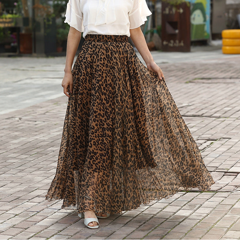 Dalliance, Leopard Print Feminine Chiffon Long Skirt