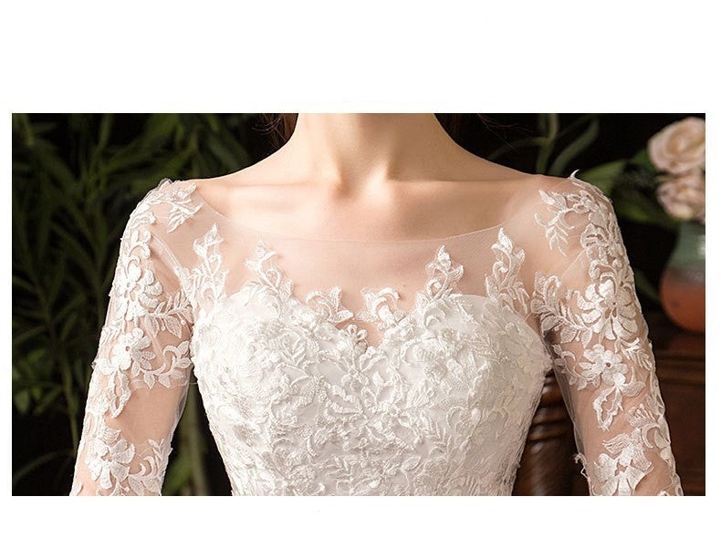 Primary,  Long Sleeve French Style Lace Bridal Gown