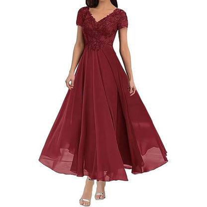 Bellia II, New Short Sleeve Lace Bodice Long Bridesmaid/Evening Dress (Plus Sizes)