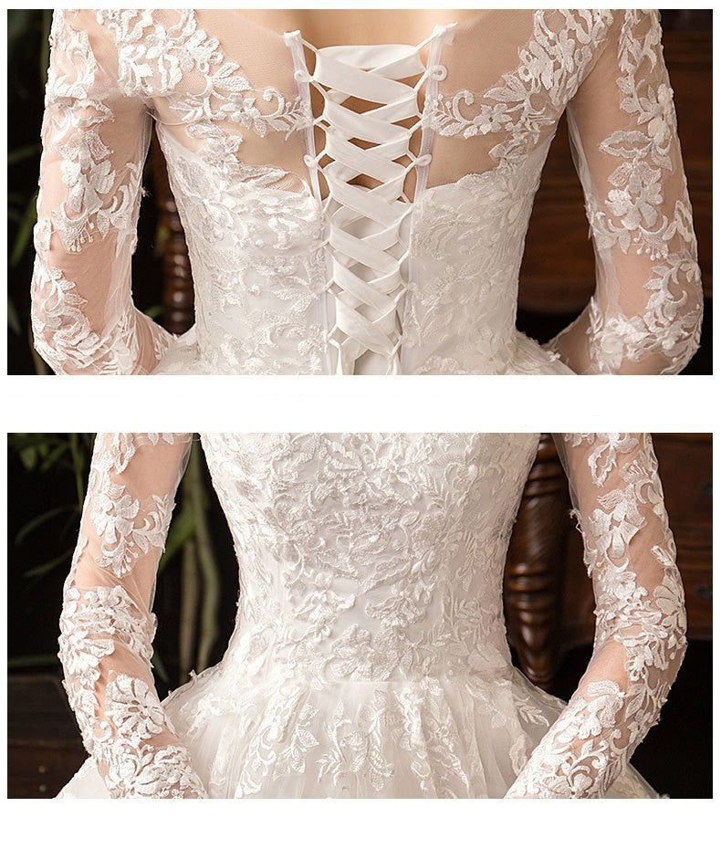 Primary,  Long Sleeve French Style Lace Bridal Gown