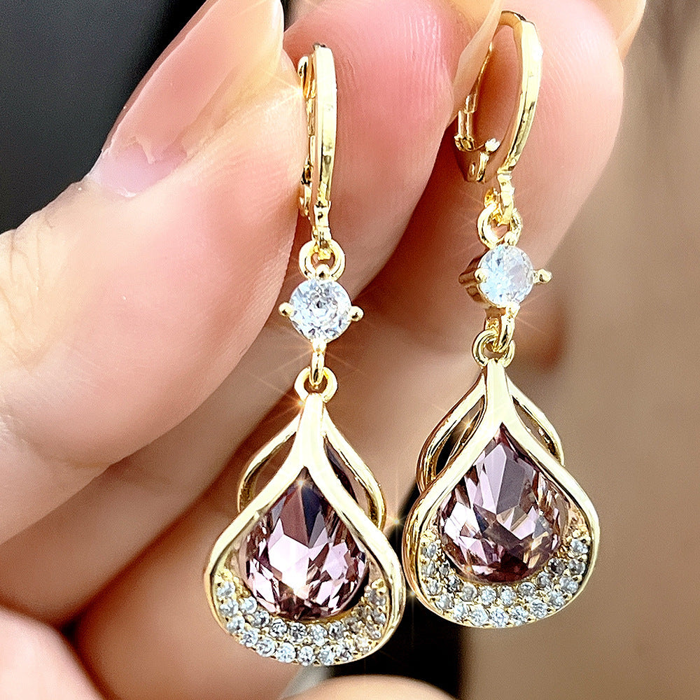 Gemology, Exquisitely Elegant Luxury Light Weight Micro Inlaid Zircon Gem Stone Earrings