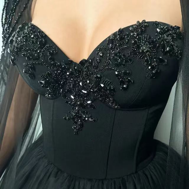 Swan, Long Formal Black Sequined Evening Gown for Women