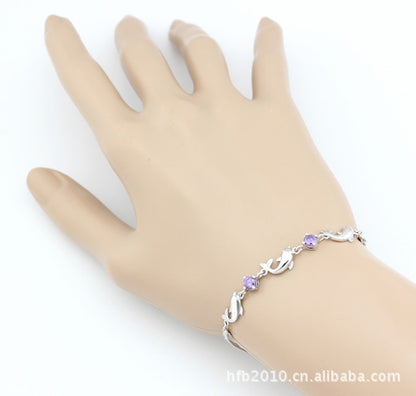 925 Sterling Silver Bracelet Wholesale, Dolphin Amethyst Bracelet, Women&