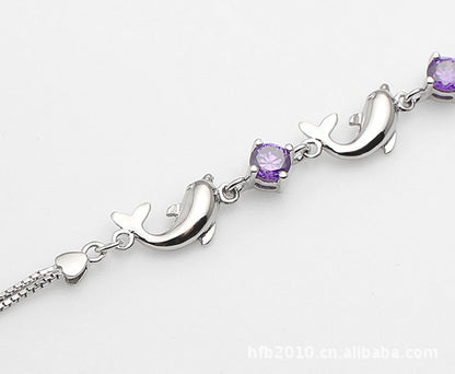 925 Sterling Silver Bracelet Wholesale, Dolphin Amethyst Bracelet, Women&