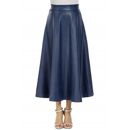 Flair, Faux Leather Mid Length Skirt with High Waist