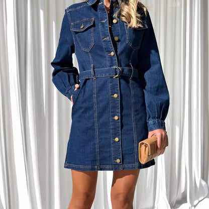 Fashion Casual Button Down Denim Dress for Women