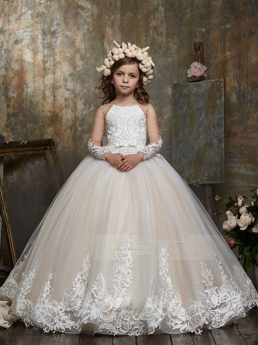 Lotus, Girls Wedding Tulle Tutu Gown, Flower Girl Evening Dress