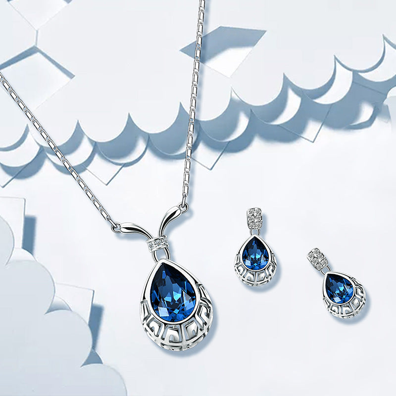 Agua, Simple but Elegant Fashionable Blue Gemstone Necklace and Earrings Set