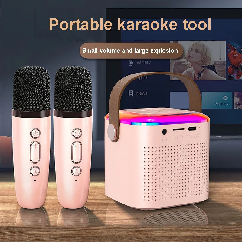 Microphone Karaoke Machine, Bluetooth Speaker With 2 Wireless Mic RGB, Light Up Family Singing Speaker