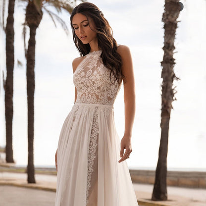 Bridal Elegance, Elegant Lace Halter Top Wedding Dress