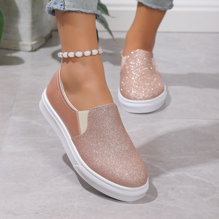 Starlet, Round Toe Flat Glitter Loafer Walking Shoes for Women