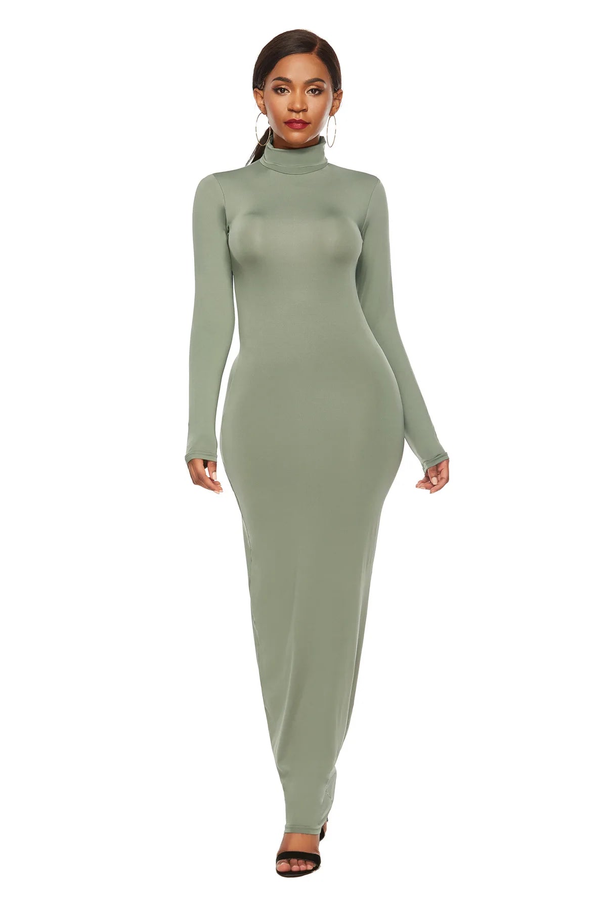 Women Clothing 8 Colors Long Sleeve Turtle Neck Casual Long Maxi Dresses, Perfect Pair with a SLB Blazer