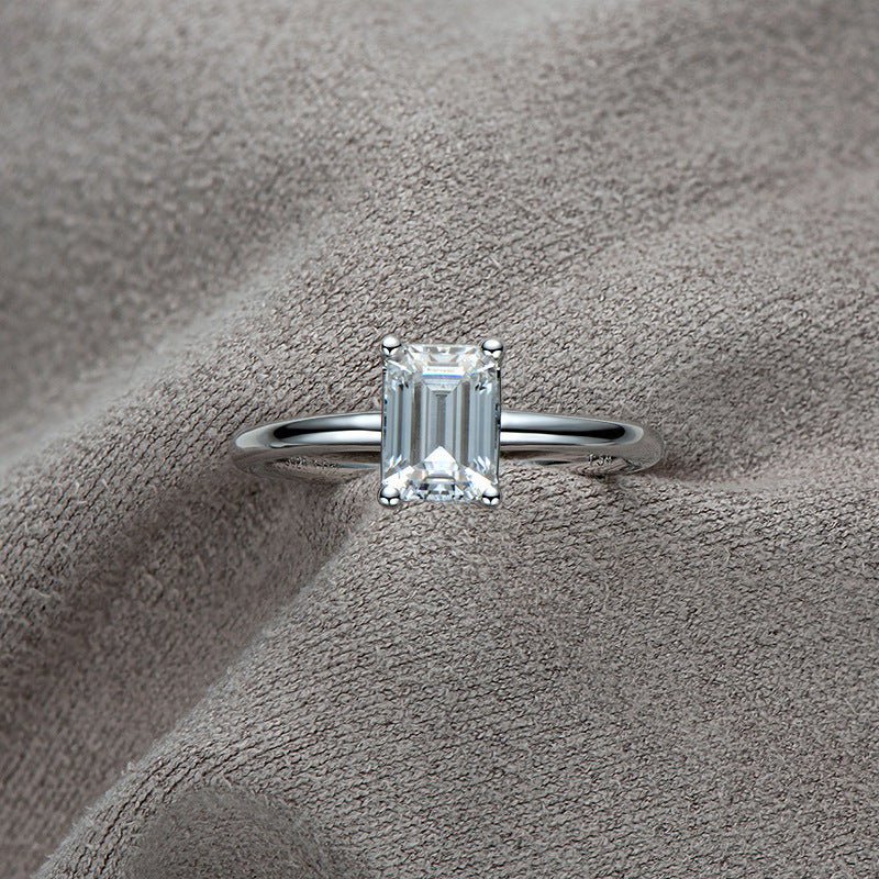 Moissanite Ring 925 Sterling Silver Rectangular Chamfer