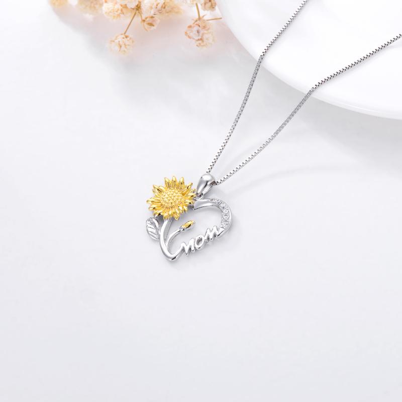 Necklace for Mom, 925 Sterling Silver Sunflower Heart, I Love You Mother Pendant Jewelry Mother&