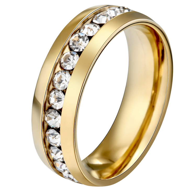 New Bride, Stainless Steel Fashion Crystal Rings for Women, Gold and Silver Design Wedding Band