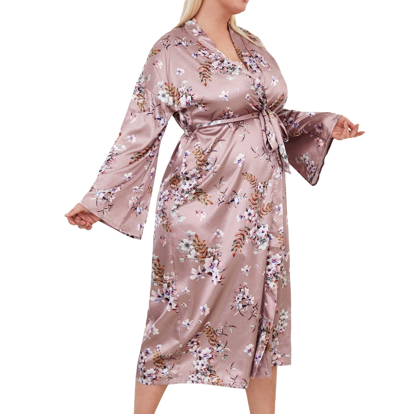 Camise, Long Robes For Women Flower Print Bathrobe V-neck Silk Sleepwear