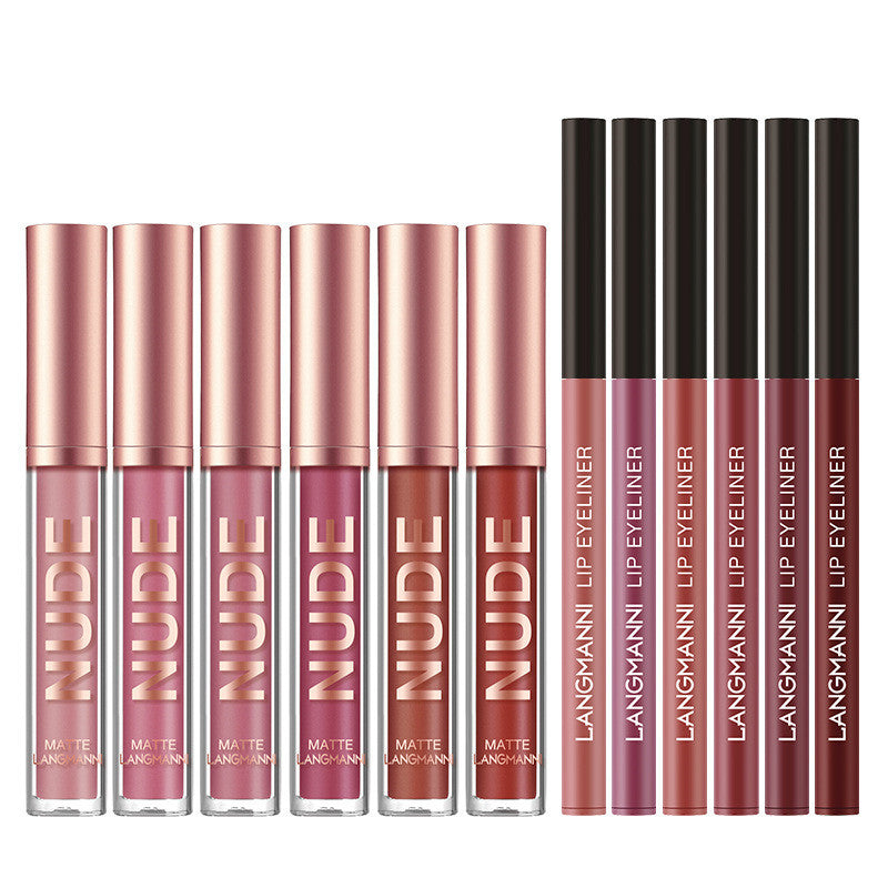 Lip Liner And Lipstick Makeup 12 Pcs Set, 6 Matte Lipstick, 6 Lip Liner Pens, Waterproof Long Lasting Matte Lipstick