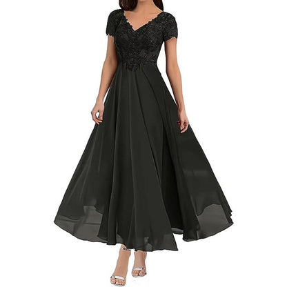 Bellia II, New Short Sleeve Lace Bodice Long Bridesmaid/Evening Dress (Plus Sizes)